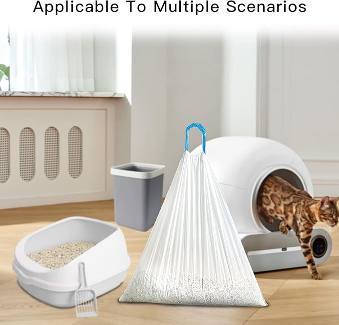 Cat Litter Box Liner, 45 Count Large Extra Heavy Duty Durable Drawstring Cat Litter Trash Bags for Automatic Cat Litter Box& Cat Litter Pan (20" x 18")