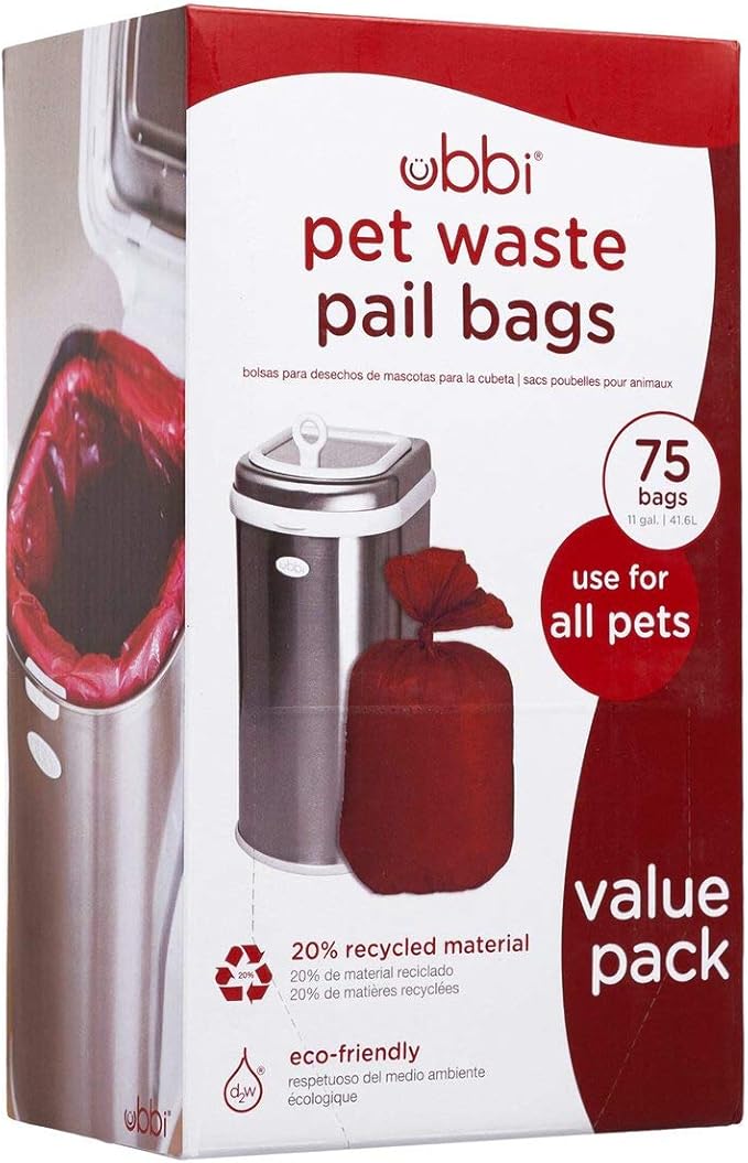 Ubbi Pet Waste Pail Bags, Cat Litter Box Cleaning Solution, 75 Count Value Pack