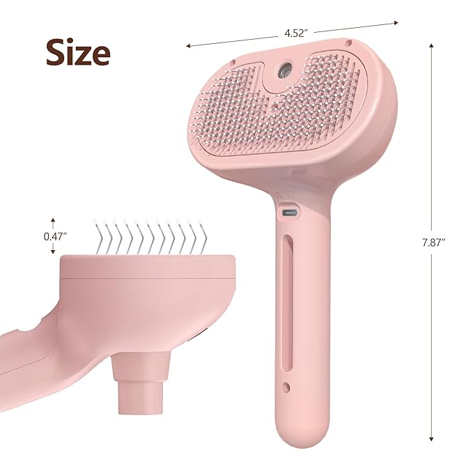 L&W BROS. Cat Steam Brush for Shedding Self Cleaning Steamy Cat Brush Cats Hair Grooming Brush Misting Cat Steamer Brush for Long Haired Cats(Pink)