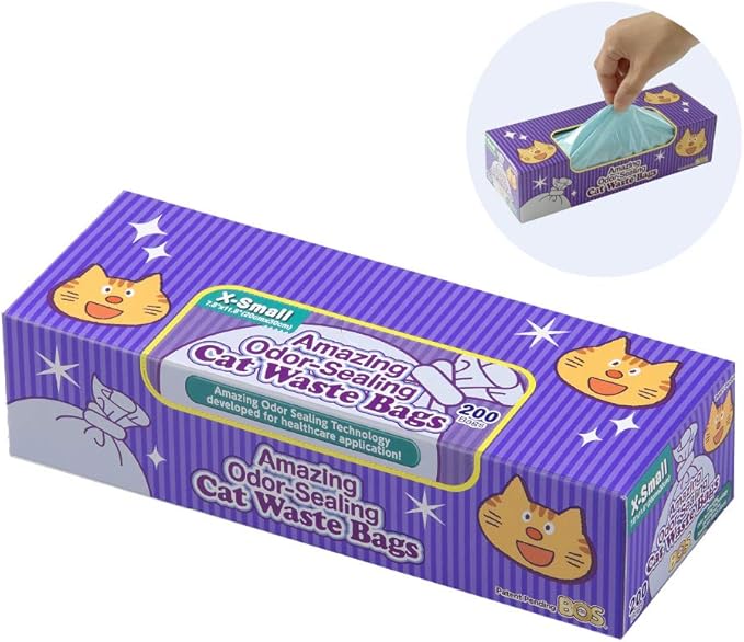 BOS Amazing Odor Sealing Cat Waste Bags - Durable and Unscented[Size: XS, Color: Light Blue](200 count, Pack of 1) (200Bags) ★Too Small to get a Litter Scoop Inside!