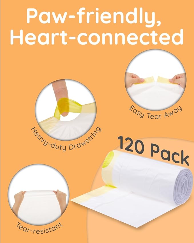 Cat Litter Box Liners 120 Count, 23”x14” Kitty Litter Box Bags with Drawstring, Leak-Proof Cat Pan Liners with 10KG/22LBS Load Capacity for Pet Cat Litter Tray