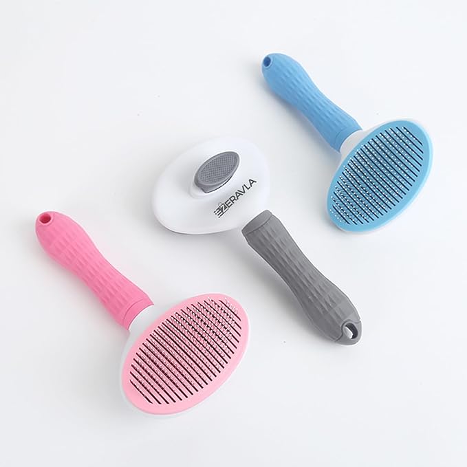 Cat & Dog Grooming Essentials: Self-Cleaning Slicker Brush for Shedding, Long Hair & Clicker for Training (PINK)