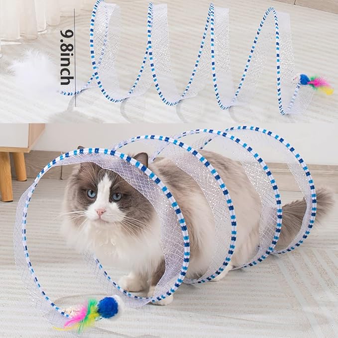 Folded Cat Tunnels for Indoor Cats, Cat Donut Tunnel, Cat Play Tunnels, Folded Cat Tunnel Spring,Cat Toy for Indoor Cats,Cat Toys Interactive for Indoor Cats(Blue)