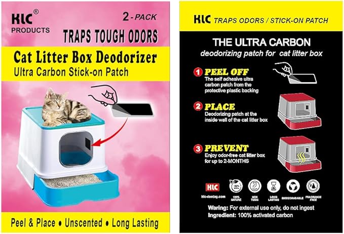 KLC Cat Box Deodorizer|Natural Charcoal Patch|2-Pack|Cat Litter Box Odor Eliminator|Cat Litter Odor Air Freshener|Litter Box Odor Control|Odor Absorber for Cat Odor Home|Cat Urine Strong Odor Remover