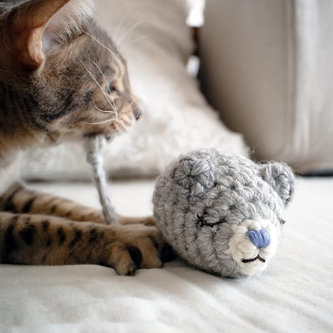 Cat Plush Toy - Knitted Mom & Daddy Mouse - Hand-Knitted, Light-Weight