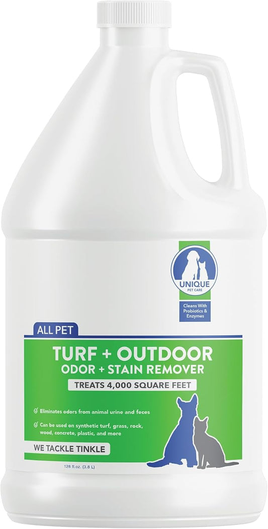 Unique Turf & Outdoor Odor and Stain Remover, Outdoor Pet Odor Eliminator, Removes Animal Odors and Stains from Yard, Grass, Other Outdoor Spaces, 128 oz. Liquid Concentrate