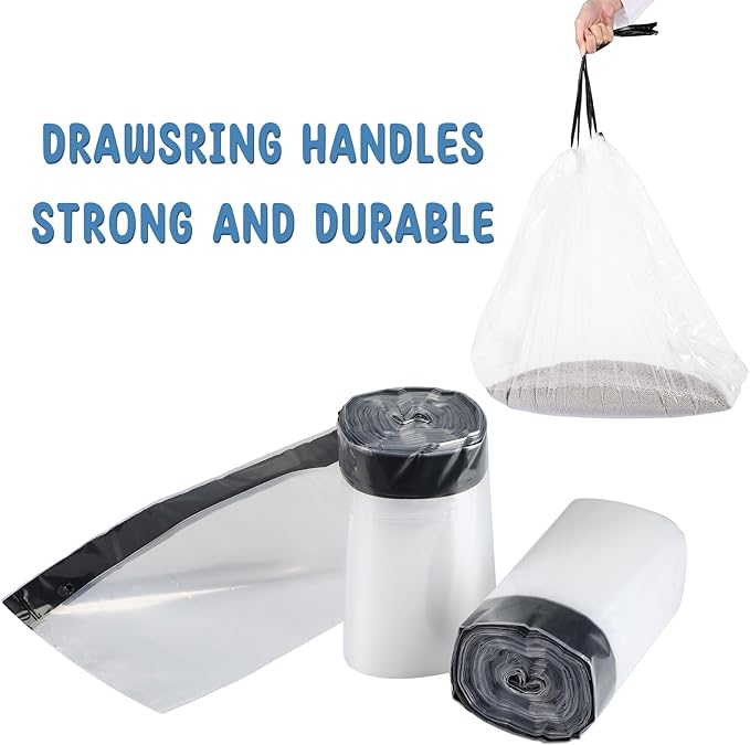 50 Count Jumbo Cat Litter Box Liners Large Drawstring Cat Litter Liners Unscented Tear Resistant Cat Litter Bags for Trash Waste to Keep Your Home Clean (Clear, Black,39 x 22 Inch)