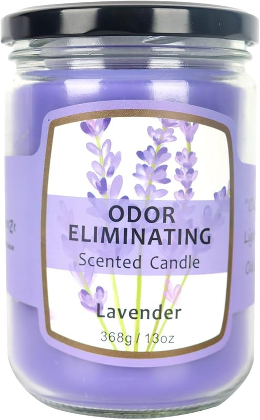 SOFT BREEZE 13oz Odor Eliminating Candle,10% High Fragranced,Odor Killer Candle, Odor Eliminating Candle,Cat Odor Eliminator,Odor Eliminator for Home,Up to 50 Hour Burn time,Soy Blend,Lavender