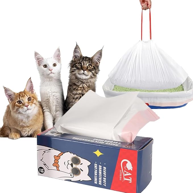 Extra Thick Litter Box Bags Liners, Disposable Cat Litter Bags for Poop, Waste Bags Heavy Duty, Drawstring Cat Litter Bags For Pet Cat Supplies, 36" x 19" Close & Scratch Resistant (10 Count)
