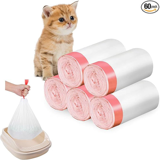 60 Pcs Cat Litter Box Liners, Large Cat Litter Bags with Drawstring, Leak Proof Cat Litter Bags Liners, Thick Cat Litter Liners, Easy Cleanup Disposable Litter Box Bags for Cats (29" x 18")
