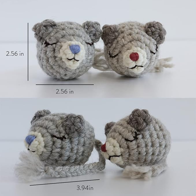 Cat Plush Toy - Knitted Mom & Daddy Mouse - Hand-Knitted, Light-Weight