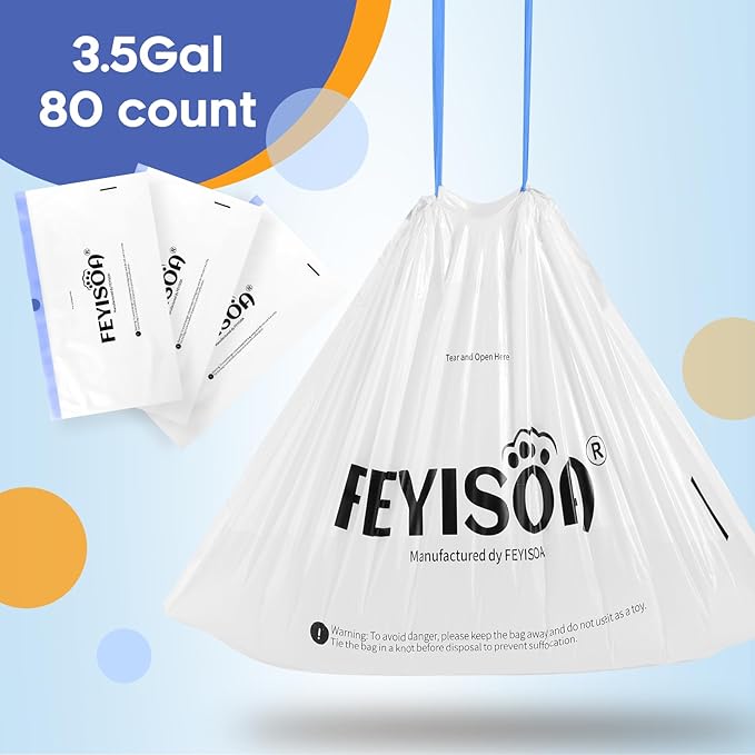 Compatible with PETKIT PuraMax & PuraX - Tear Resistant Cat Litter Box Liners, 80 Pack, 22x12 Inch, 4 Gallon Bags, Drawstring Closure, 2 Mil Thick, Fits Self-Cleaning Litter Boxes