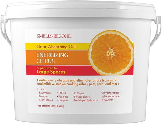 SMELLS BEGONE Odor Absorber Gel - Air Freshener & Odor Eliminator for Homes, Garages & Commercial Buildings - Industrial Size - Energizing Citrus Scent - 1 Gallon