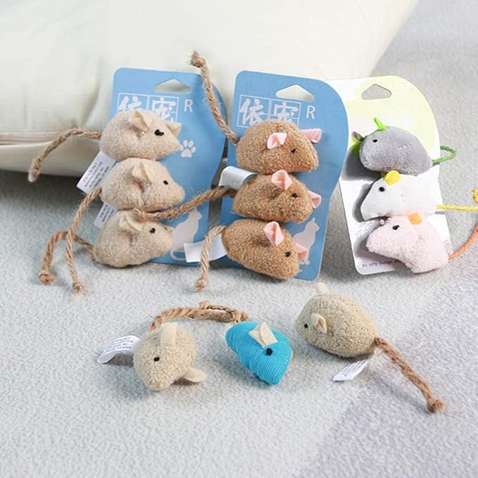 3Pcs Pets Interactive Playing Toys, Plush Simulation Rat Mouse Scratch Bite Chewing Toy for Pet Cat Kitten Khaki Blue Cat Mice and Animals Toys Pet Supplies