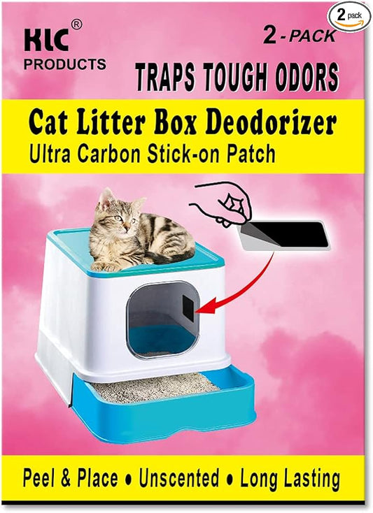 KLC Cat Box Deodorizer|Natural Charcoal Patch|2-Pack|Cat Litter Box Odor Eliminator|Cat Litter Odor Air Freshener|Litter Box Odor Control|Odor Absorber for Cat Odor Home|Cat Urine Strong Odor Remover