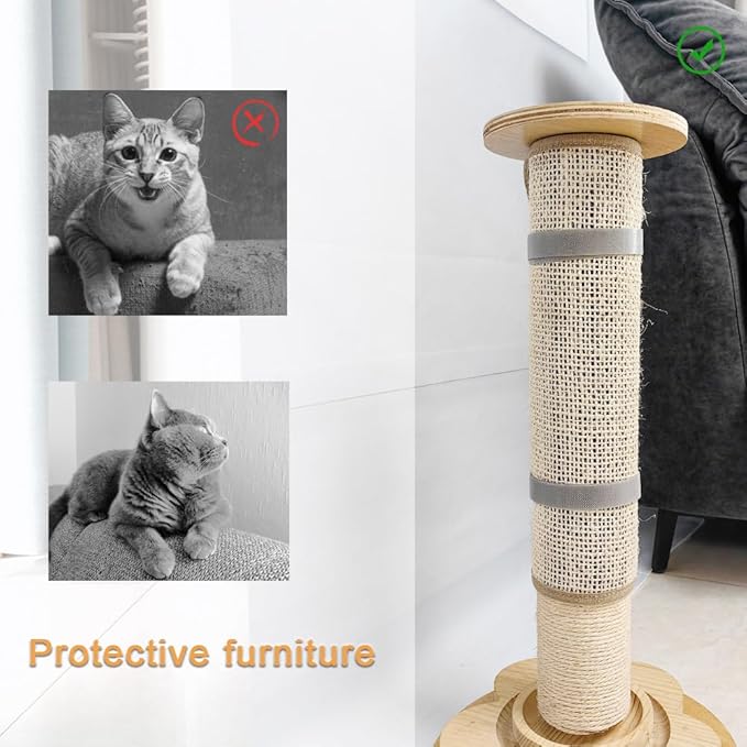 Cat Nail File Scratcher, Sisal Cat Scratch Pad Wrapped Around a Cat Scratcher Post or Cat Tower, Cat Nail File with 80 Aluminum Oxide Grit, to Help Protect Furniture and Help Trim Cat's Nails