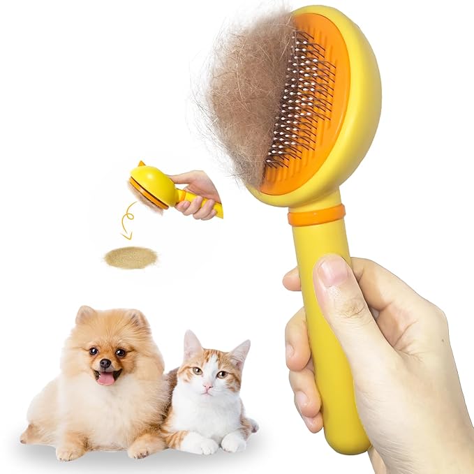 Cat Brush for Shedding, Self-Cleaning Slicker Brush for Indoor Cats, Gently Remove Loose Fur Undercoat, Pet Grooming Massage Deshedding Tool, Suits Long & Short Haried Cats
