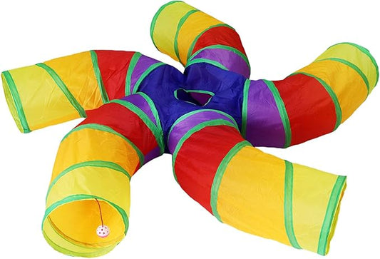 Bemodst Cat Tunnel for Indoor Cats, 2 Way/3 Way/4 Way/5 Way Cat Tubes and Tunnels Collapsible S-Shape Small Animal Tubes Kitty Tunnels Interactive Maze Cat Toy for Kitten Rabbit (Colored 5-Way)