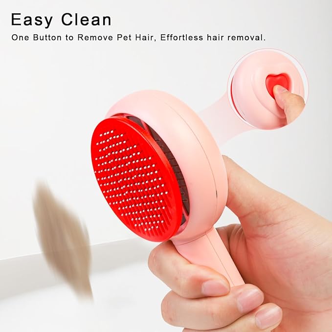 Self-Cleaning Pet Grooming Brush for Dogs & Cats - Effortlessly Removes Loose Hair, Tangles, and Mats - Ideal for Long & Short Hair Pets - Ergonomic, Skin-Friendly Design with Massage Particles Pink