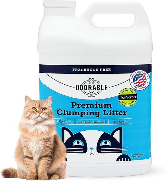 Fragrance-Free Premium Clumping Cat Litter - 20 lbs - Advanced Odor Control Technology, Dust-Free, Low Tracking, Hard Clumping, Unscented, Ideal for Sensitive Multiple Cats
