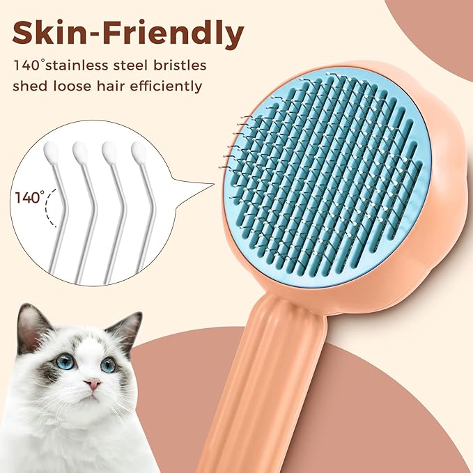 Sunflower Cat Brush for Shedding, Self Cleaning Cat Hair Brush, Pet Grooming Brush with Release Button for Short and Long Haired Cats Dogs (Orange)