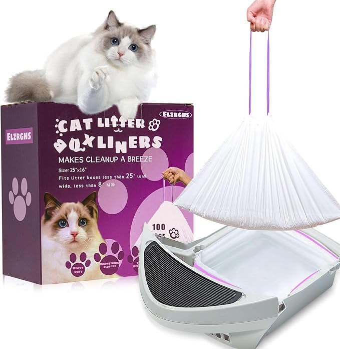100 Pack Drawstring Cat Litter Box Liners Compatible with Litter-Robot 3/4, Waste Bags Heavy Duty for Automatic Self Cleaning Litter Box