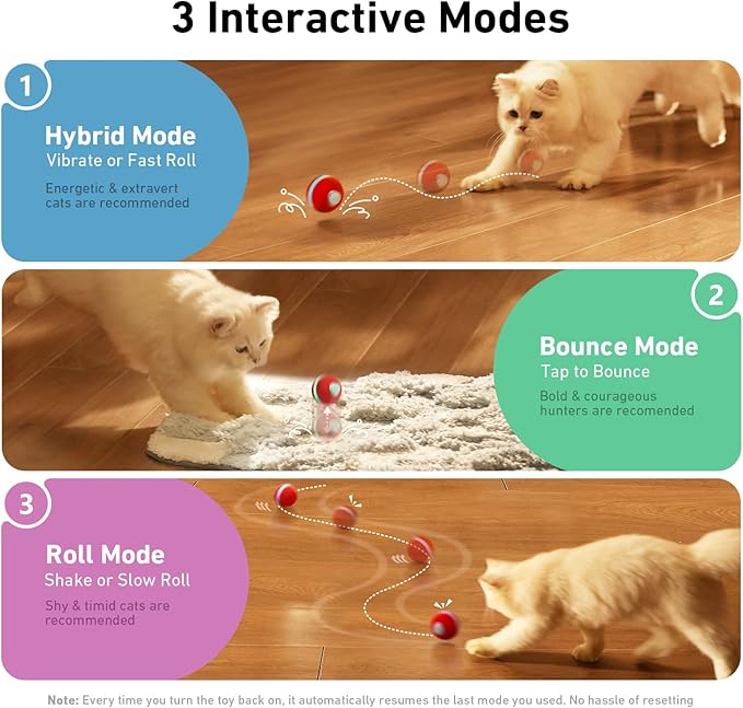 Cheerble 【2025 Upgrade】 Interactive Cat Ball Toy, Wicked Ball M3, Automatic Moving Ball Toy for Indoor Cat Kitten, Smart Anti-Depression Pet Toy Fun Gift with Light