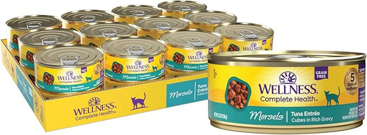 Wellness Complete Health Natural Grain Free Wet Canned Cat Food, Cubed Tuna Entrée in Rich Gravy, 5.5-Ounce Can (Pack of 24)