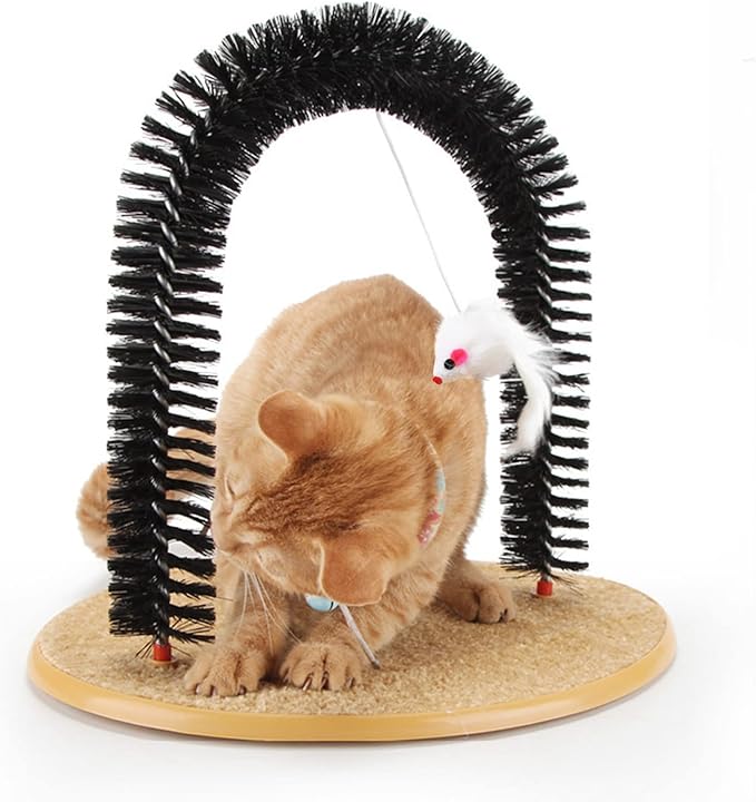 Cat Scratcher, Cat Brushes for Indoor Cats, Cat Arch Self Groomer Scratching Board Scratch Pad, Cat Hair Brush for Shedding, Cat Face Head Self Grooming Brush Post for Deshedding w/Cute Kitten Toy