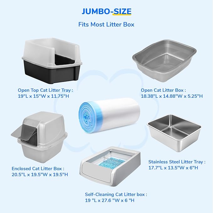 Cat Litter Bags with Drawstring, Size 37"x 13.8", Large Litter Pan Liners Compatible with Pet Scoop Free Self-Cleaning Box Tray, Tear and leak proof Pet Waste Bags, 20 Count