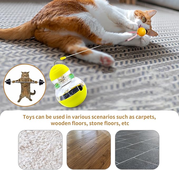 Cat Interactive Toy Indoor, Cat Treat Dispensing Toy, Slow Feeder Puzzle Toy for Cats, Food Dispensing Ball for Pets, Fun Interactive Enrichment Wand Toy for Cats