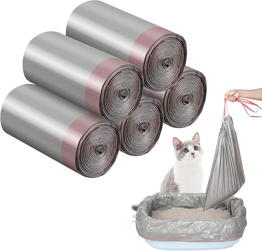 Tinlade 50 Count Jumbo Cat Litter Box Liners Large Drawstring Cat Litter Liners Bags Unscented Tear Resistant for Trash Waste to Keep Your Home Clean(36 x 18 Inch,Gray, Red)