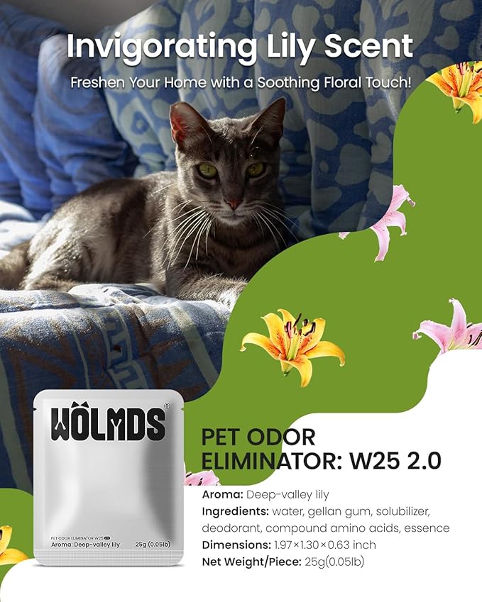 Odor Eliminator for Self-Cleaning Cat Litter Box – WOLMDS Cat Litter Deodorizer Gel for Strong Odor Absorber with Lily Aroma for Automatic Litter Boxes, Cat Essentials for Home, MSDS Certified (5 Pcs)