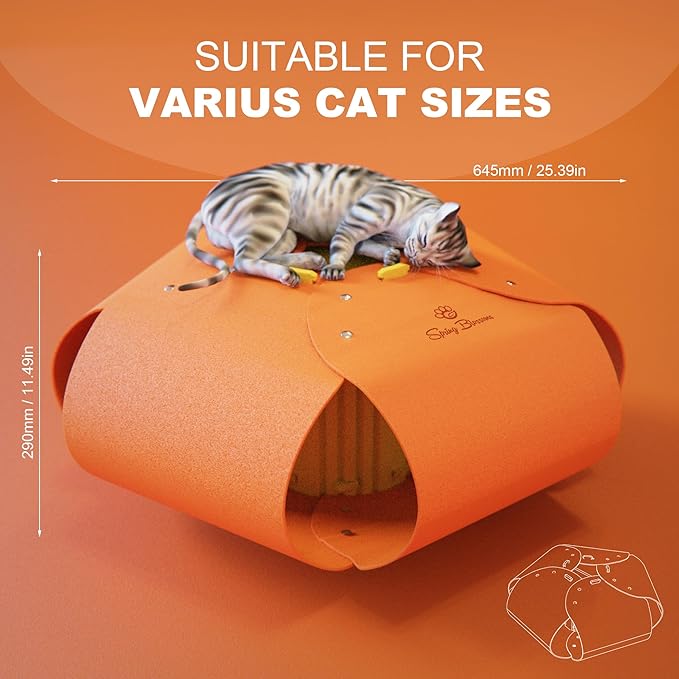 Spring Blossoms Cat Tunnel, Cat Cave for Indoor Cats Bed,Scratch Resistant Cat Toys for Medium Large Cats Hide and Seek Toy (Amber Orange)