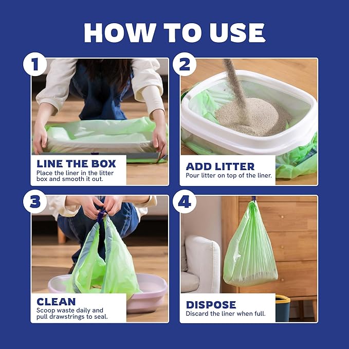 Panther Armor Compostable Litter Box Liners, 25 count, Extra Large Cat Liners, Unscented, Kitty Litter Liners, Drawstring, Jumbo Size, Fits Any Litter Boxes