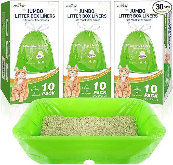Cat Litter Box Liners 30 Count, Jumbo Cat Litter Bags Liners 36" x 19" Drawstring Heavy Duty Liners for Cat Litter Box Extra Durable Easy Clean Up Fits Most Litter Pan