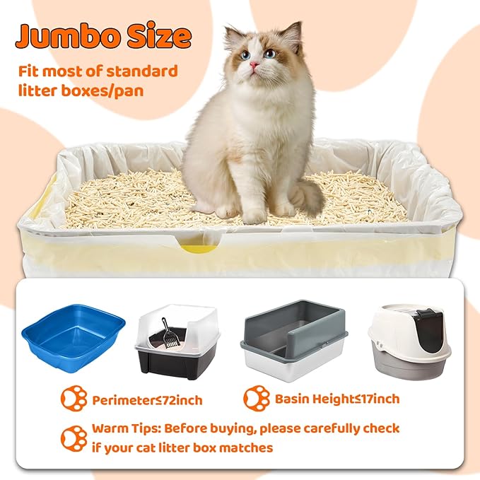 20 Count Litter Box Liners Jumbo 36" x 18" Tear Resistant Cat Litter Bags Liners 2.5MIL Thicken Drawstring Durable Cat Pan Liners Extra Large Kitty Litter Box Bag Disposable Pet litter Bags