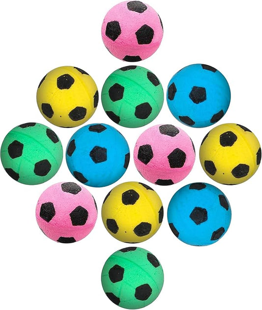 Vila Cat Soccer Balls, Feline Entertainment and Enrichment, Physical, and Mental Workout, Kitty’s Silent Companion, Foam Sponge, Pink, Yellow, Green, Blue, 1.5” -2” (Diameter), 12 Pcs per Pack 