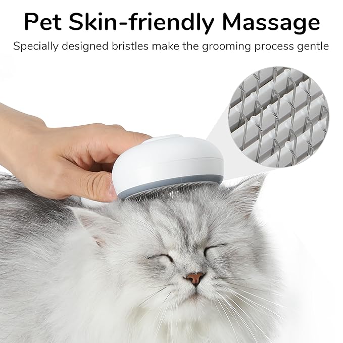 FUKUMARU Cat Steam Brush, 3 in 1 Cat Shedding Brush, Pet Steam Brush with Water Tank and USB Rechargeable, Self Cleaning Brush for Dog with Release Button, Remove Static Flying Tangled Hair, White