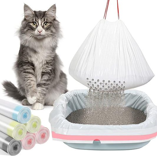 84 Count Sifting Cat Litter Box Liners with Holes Extra Large Cat Litter Bags Jumbo Thick Pan Liners with Drawstring, 36 x 18 Inch