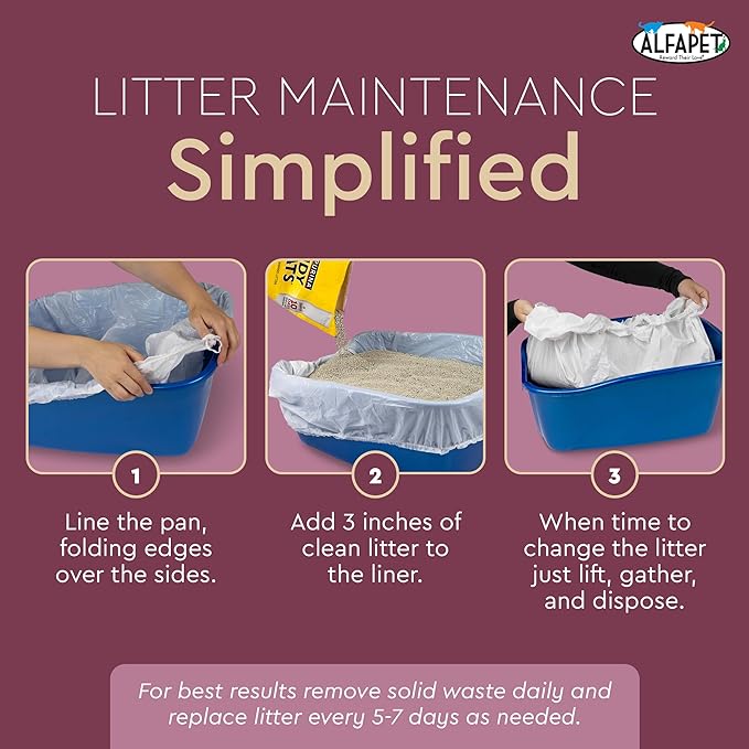 Alfapet Kitty Cat Litter box Disposable, Elastic Liners- 48-count-For Medium and Large, Size Litter Pans- With Sta-Put Technology for Firm, Easy Fit- Quick + Clever Waste Cleaners 4 pack