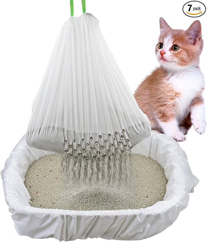 Sifting Cat Litter Box Liners Bags with Holes-Drawstring Scratch Resistant Waste (1, 36x18 Inch (Pack of 7))