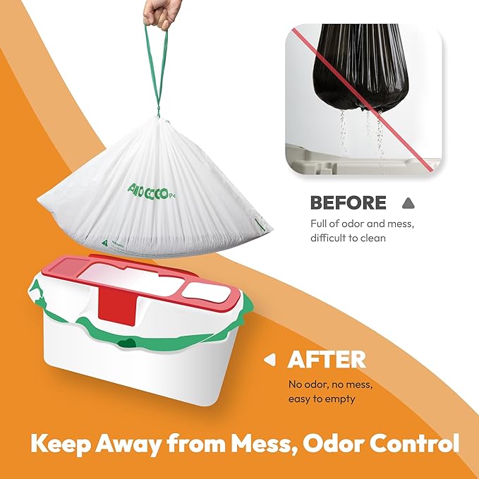 Self-Cleaning Litter Box Liner Bags, Compatible with PETKIT Pura Max & X, Leak-Proof Replacement Waste Bags, 100 Count Cat Litter Trash Bags with Drawstring, 21.8" x 12.4"