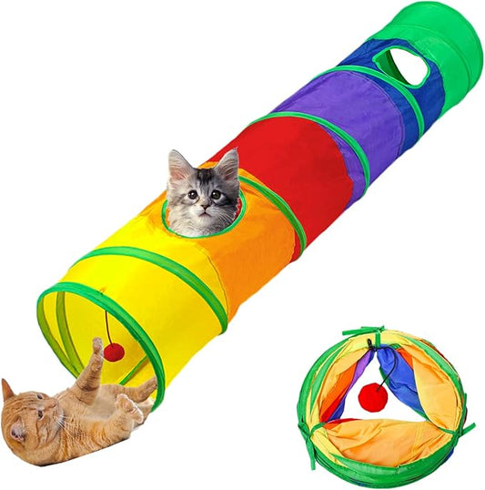 Cat Toys Cat Tunnel and Cat Cube Pop Up Collapsible Kitten Indoor Outdoor Toys-Collapsible 3 Way or 1wayCat Tube- for Cat, Puppy, Kitty, Kitten, Rabbit (Rainbow)