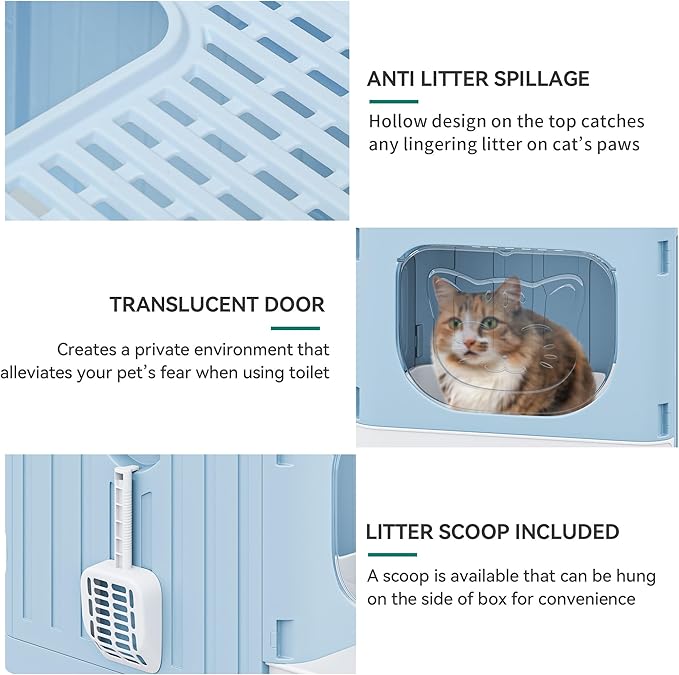 YITAHOME Large Enclosed Cat Litter Box with Cushion, Anti-Splash Closed Litter Boxes with Litter Scoop Front Entry Top Exit Door, Easy to Install and Clean