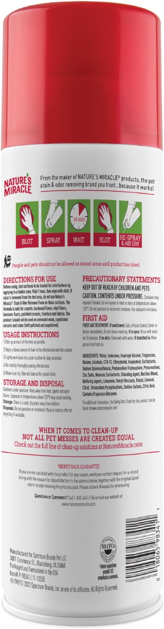 Nature's Miracle Advanced Stain and Odor Eliminator Foam Cat 17.5 Ounces, for Severe Cat Messes, Aerosol (1 CASE of 6 Individual 17.5 OZ CANS)