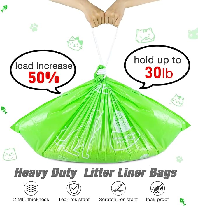 Jumbo Cat Litter Box Liners Extra-Thick 2MIL Heavy Duty Cat Litter Liner Bags 36" x 19" Drawstring Kitty Litter Pan Liners 10 Count