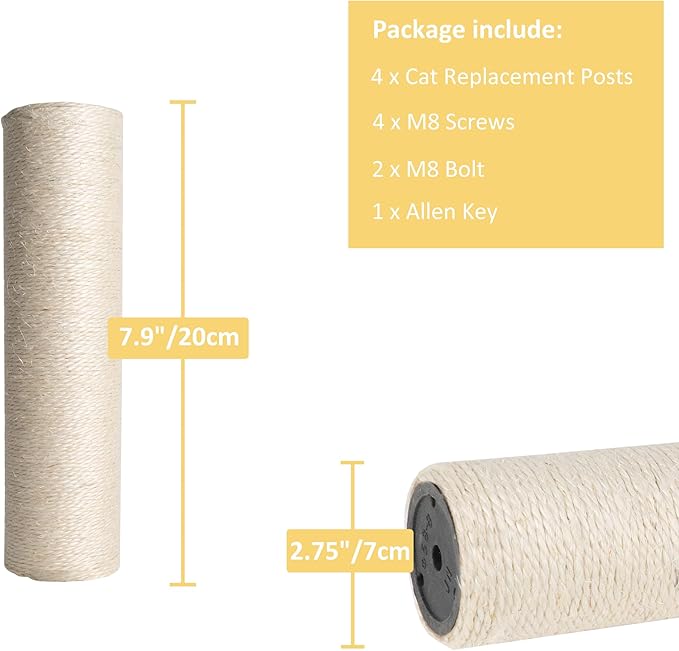 Dimaka Cat Scratching Post Replacement Pole, Cardboard and Sisal(Beige-4 Posts, 7.9 in / 20 cm)