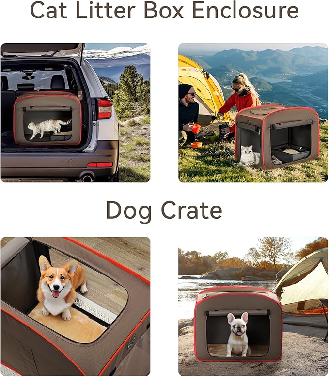 Petsfit Portable Cat Crate with Litter Box and Soft Cushion Cat, Collapsible Pop Up Cat Kennel with Carrying Bag for Travel