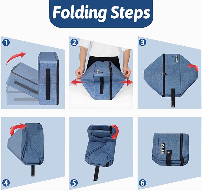 Petskd Portable Cat Travel Litter Box with Lid and 10 pcs Disposable Liner Bags, Leak-Proof and Collapsible, Cat Travel Essentials for Car Travel, Hotel, Airplane and Other Outdoor Use(Blue)